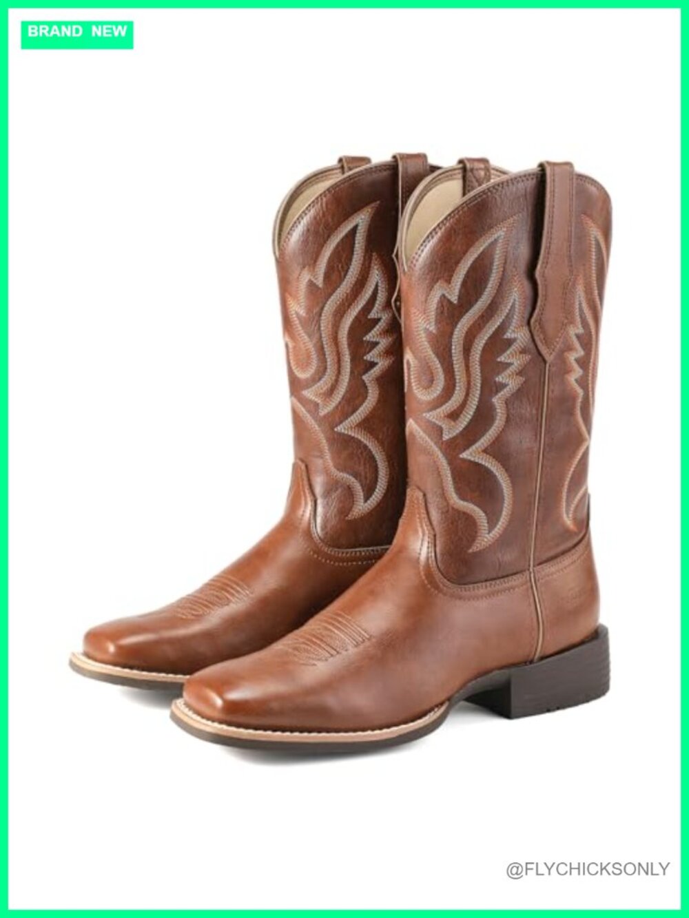 Square Toe Mid Calf Pull On Western Cowboy Boots Faux Leather